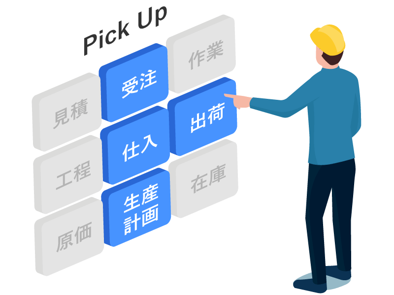 生産管理システム FUSE(フューズ) は自社に必要な機能だけを選んで運用開始できます。後から機能を追加することも可能!